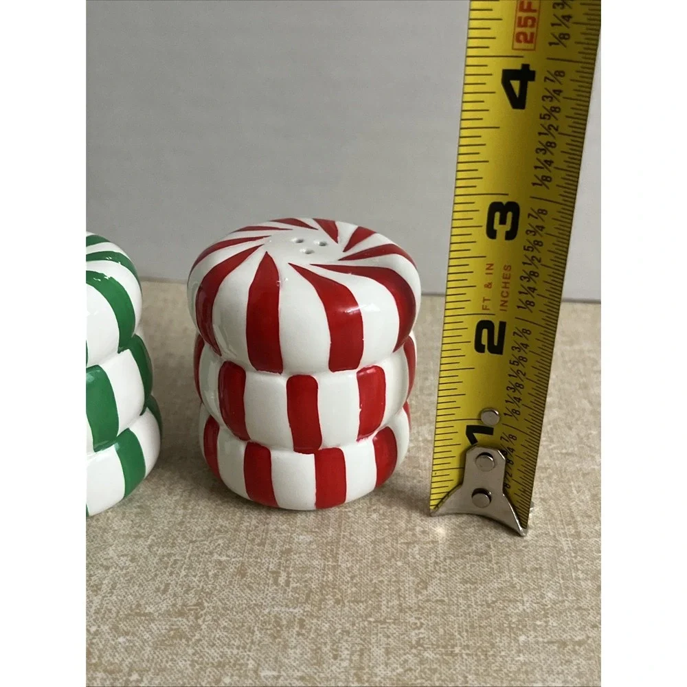 Vtg Figis Y2K Stacked Christmas Peppermint  Candies Salt Pepper Shakers Winter